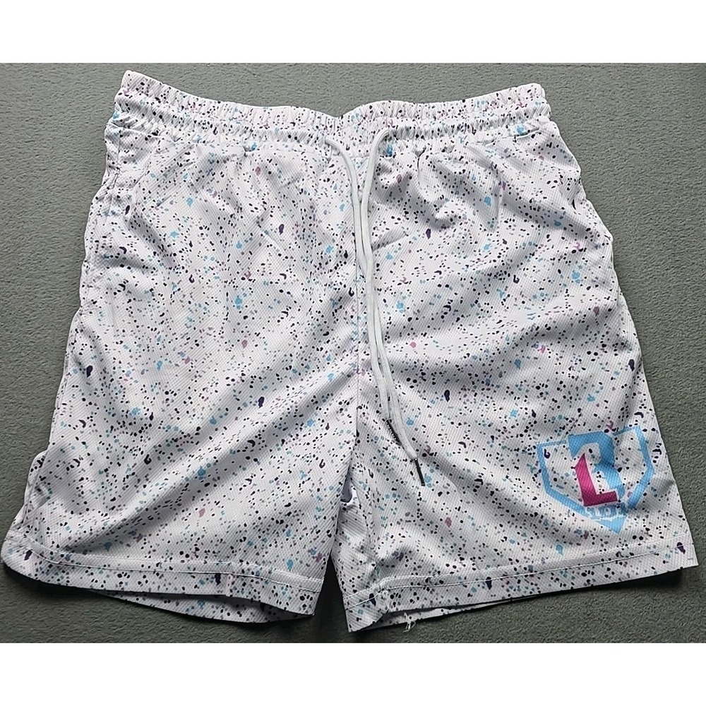 13-14Y SPLATTER Mesh Shorts White Purple Light‎ Blue Elastic Waist